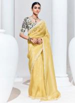 Organza Yellow Traditional Wear Embroidery Work Saree